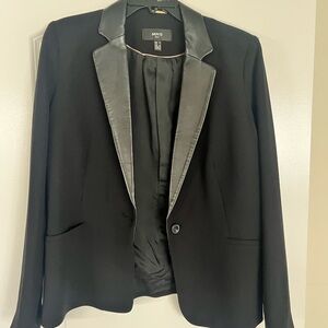 Mango Black Blazer with Leather Trim